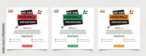  We are hiring job vacancy for social media post banner or square web banner template vector design