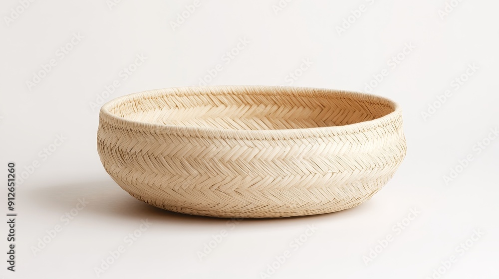 An intricately woven basket of natural reeds, displayed on a clean white backdrop, highlighting its eco-friendly design and texture An intricately woven basket of natural reeds, displayed on a clean white backdrop, highlighting its eco-friendly design and texture