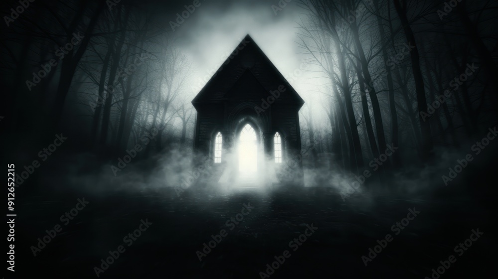 A creepy mausoleum in the cemetery, with ghostly figures standing at the entrance A creepy mausoleum in the cemetery, with ghostly figures standing at the entrance