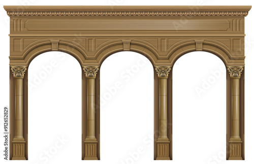 Wooden arch of portal door with columns