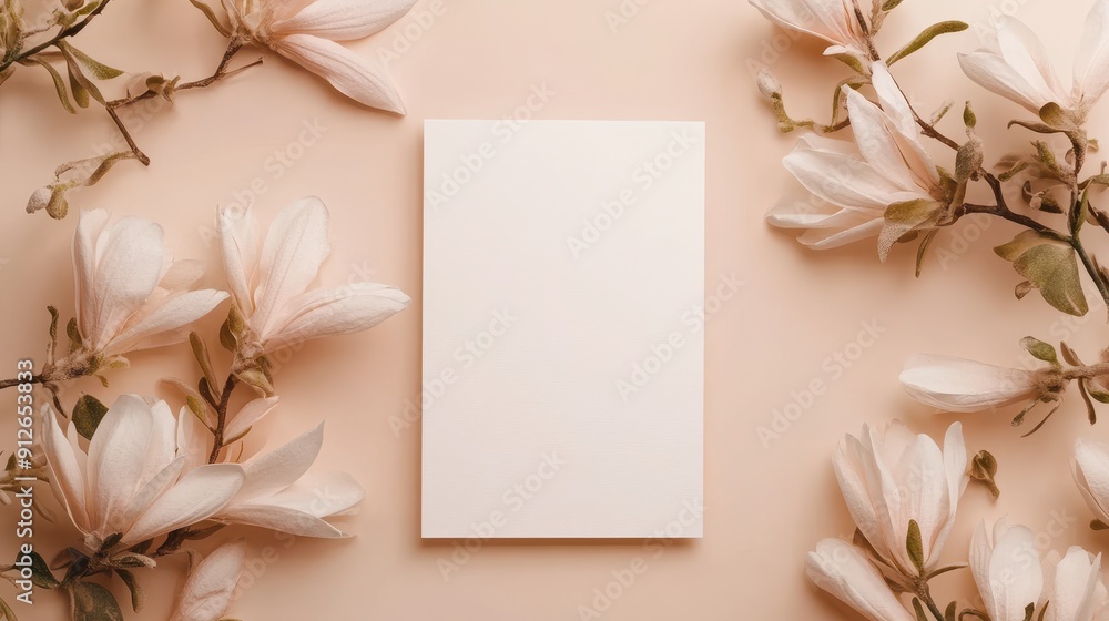 Blank paper card nestled among pink roses with room for text or design Blank paper card nestled among pink roses with room for text or design