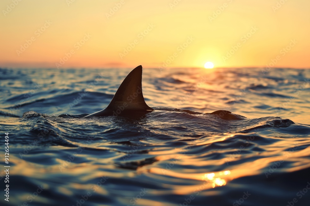 Fototapeta premium Shark fin sticking out of the water, a high-risk area