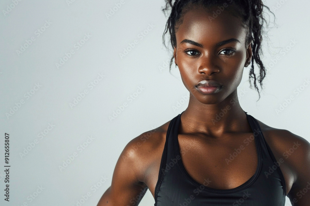A confident Black African woman engages in fitness sports and stretching exercises, showcasing her strength, flexibility, and dedication to a healthy lifestyle. A confident Black African woman engages in fitness sports and stretching exercises, showcasing her strength, flexibility, and dedication to a healthy lifestyle.