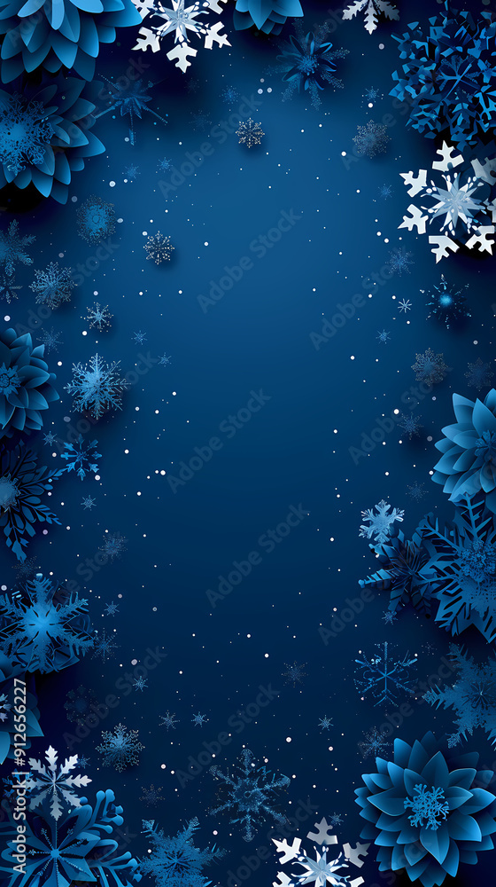 Fototapeta premium Blue Christmas snowflakes background,Vector illustration. Paper cut cartoon style