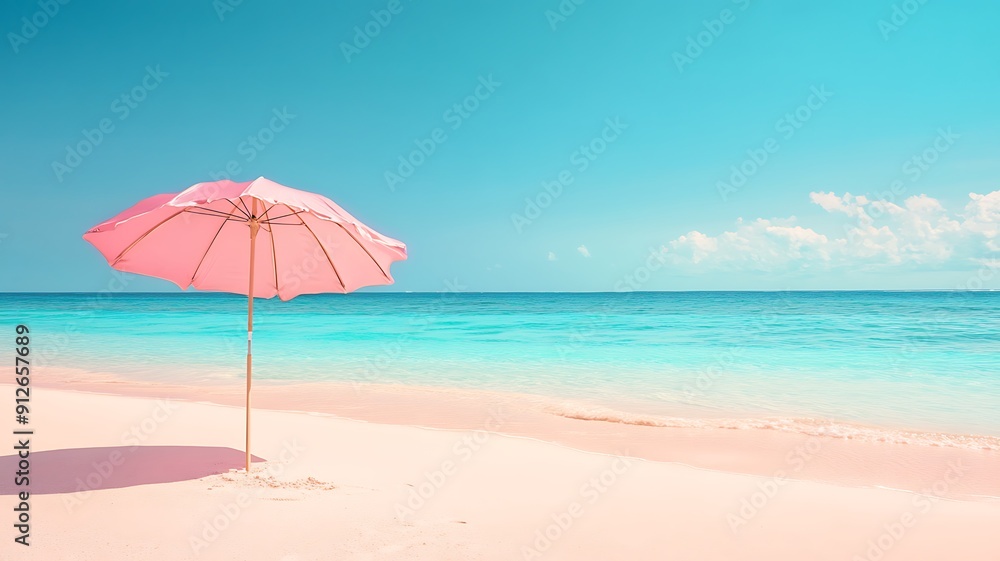 surreal island aesthetic with a pastel pink beach umbrella on pink sand, ocean in the distance, dreamy and calming beach scene, beach, umbrella surreal island aesthetic with a pastel pink beach umbrella on pink sand, ocean in the distance, dreamy and calming beach scene, beach, umbrella