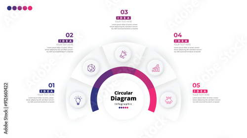 Modern minimalist elegant clean circular 5 steps editable infographic design template vector  photo