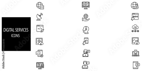 Digital service simple concept 18 icons set. Contains such cloud computing, internet, digital transformation.Vector illustration.