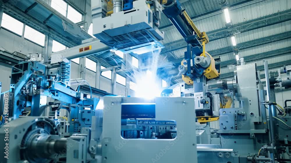 Robotic production at the plant, equipped with modern equipment and automated machines.
Concept: Industry 4.0, automation of technology Robotic production at the plant, equipped with modern equipment and automated machines.
Concept: Industry 4.0, automation of technology