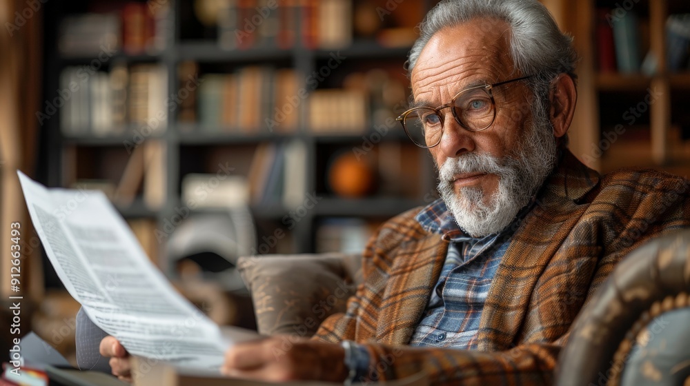 A senior manager reviewing a report in his office A senior manager reviewing a report in his office