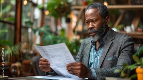 A senior manager reviewing a report in his office