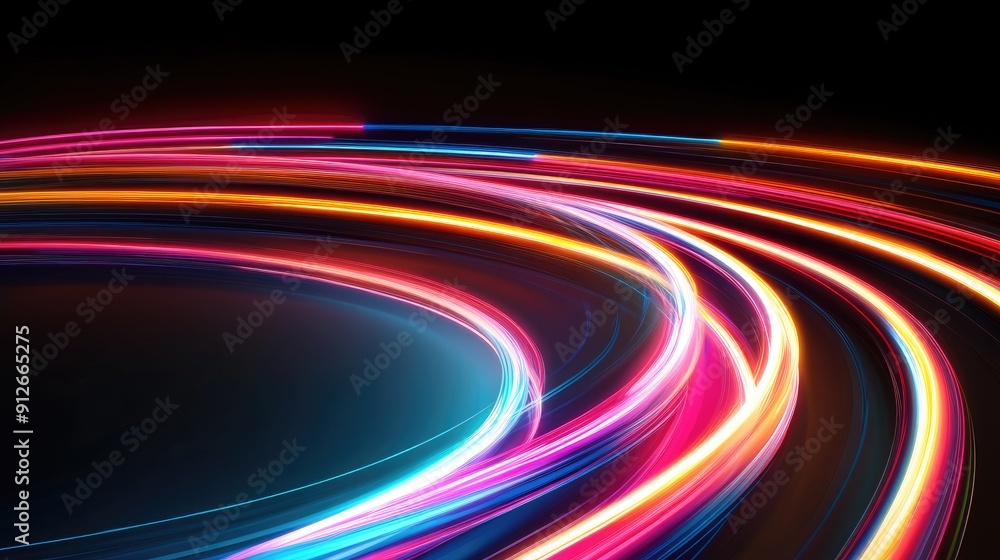 Abstract swirling neon light trails in a dark background Abstract swirling neon light trails in a dark background