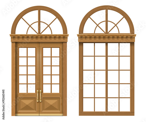 Classic arched wooden window and doors