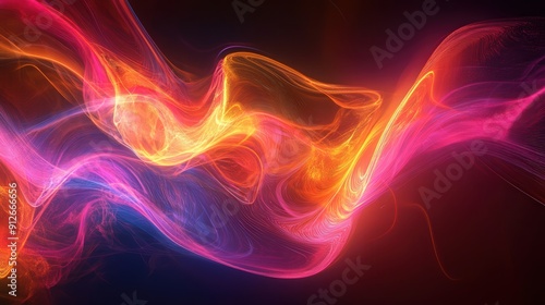 Wallpaper Mural Abstract swirling neon light wave with vibrant pink, orange, and yellow colors on a dark background. Torontodigital.ca