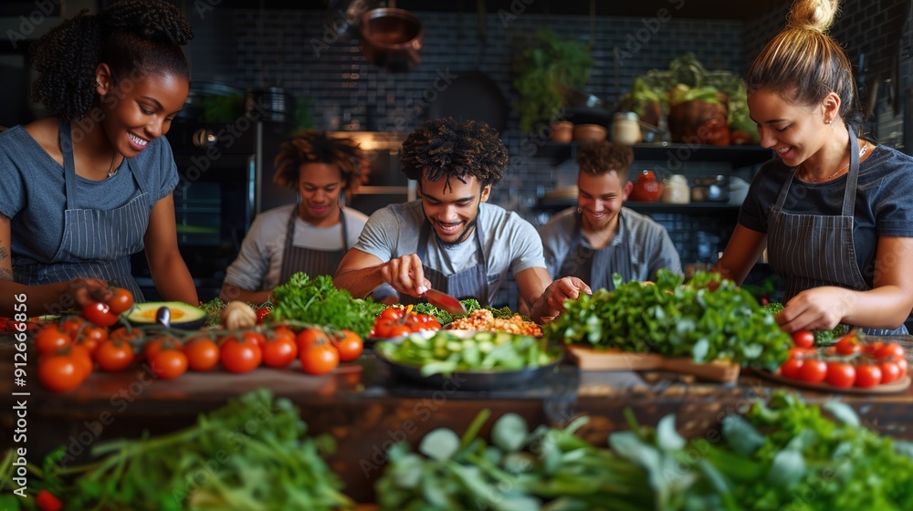 A group of people are preparing food in a kitchen A group of people are preparing food in a kitchen