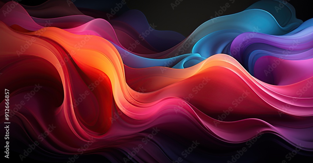Abstract background with colorful liquid shapes, dark gradient color background. Created with Generative AI