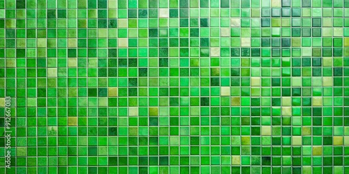 Green mosaic wall with various shades of green tiles creating a vibrant and textured pattern, green, mosaic, wall © Sujid