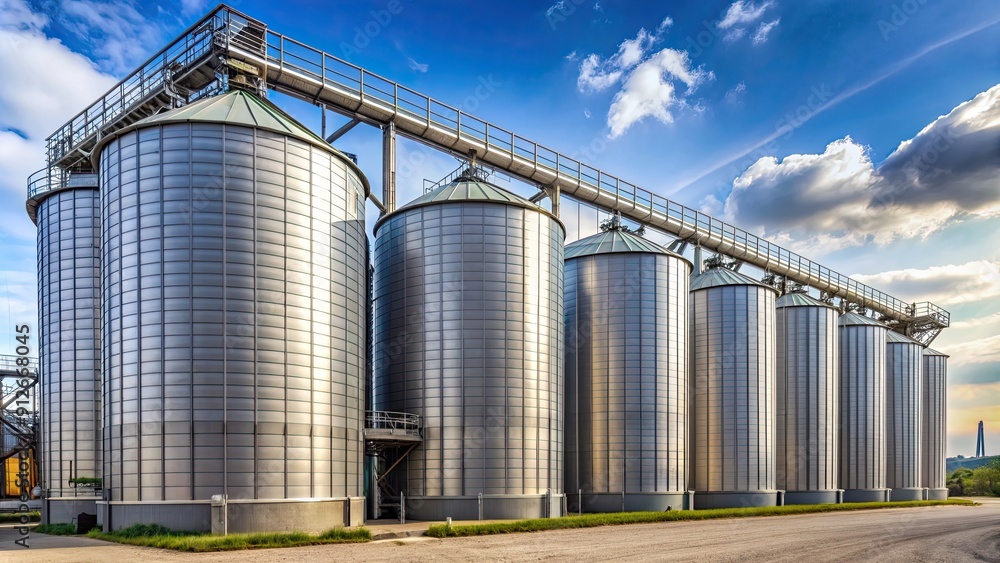 Large storage tanks and silos used for storing raw materials, storage tanks, silos, industrial, warehouse