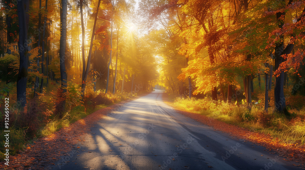 Fototapeta premium 秋の紅葉の田舎道