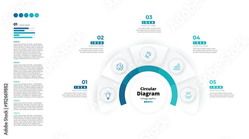 Modern minimalist elegant clean circular 5 steps editable infographic design template vector 