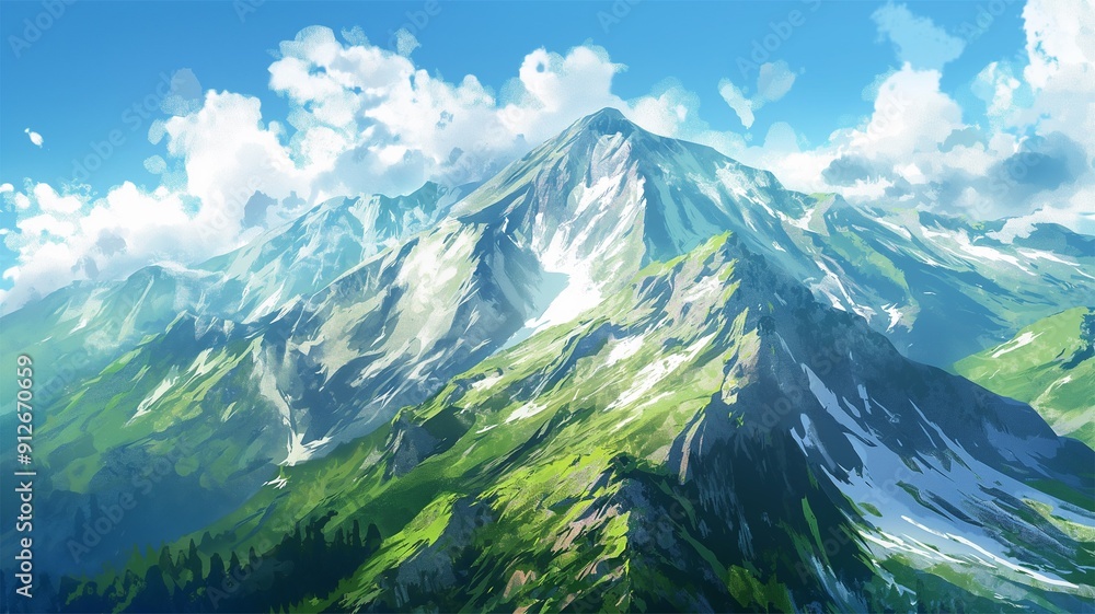 Fototapeta premium High mountain view with sky, beautiful nature, mountains.