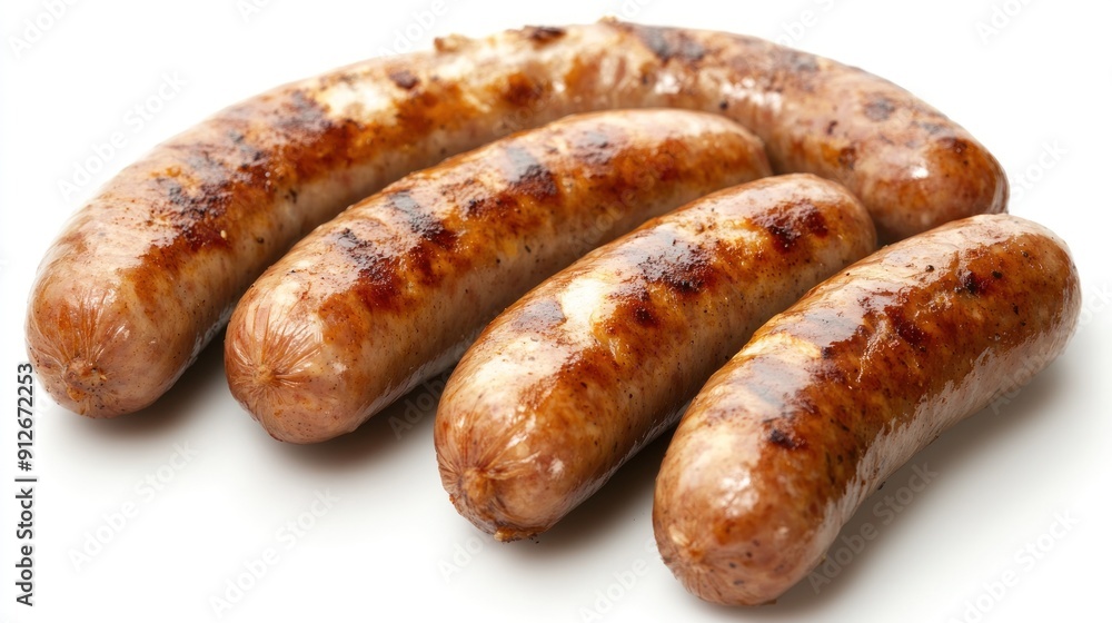 Four Grilled Sausages on a White Background Four Grilled Sausages on a White Background