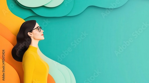 A colorful illustration of a woman with glasses, reflecting creativity and inspiration against a vibrant background. photo