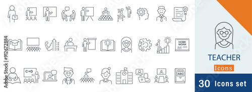 Teacher line art icon set