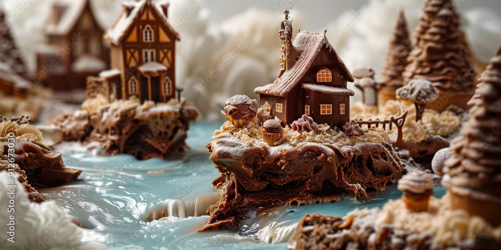 Araffe christmas village with a pathway and a pathway leading to it water background Araffe christmas village with a pathway and a pathway leading to it water background