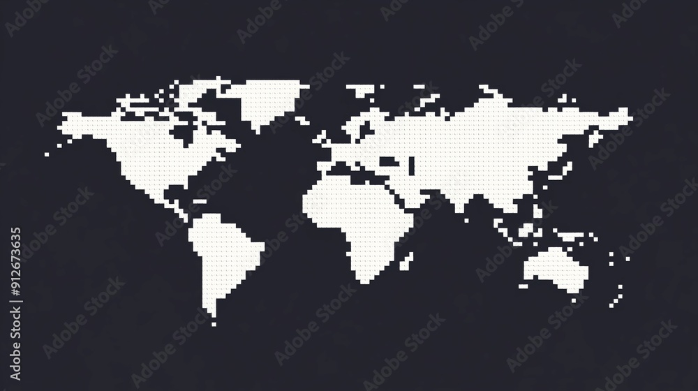 A logo of the world map in square forms like pixel art. A logo of the world map in square forms like pixel art.
