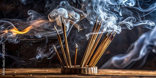Close-up of incense sticks burning, emitting fragrant smoke , aroma, scent, relaxation, meditation, spiritual