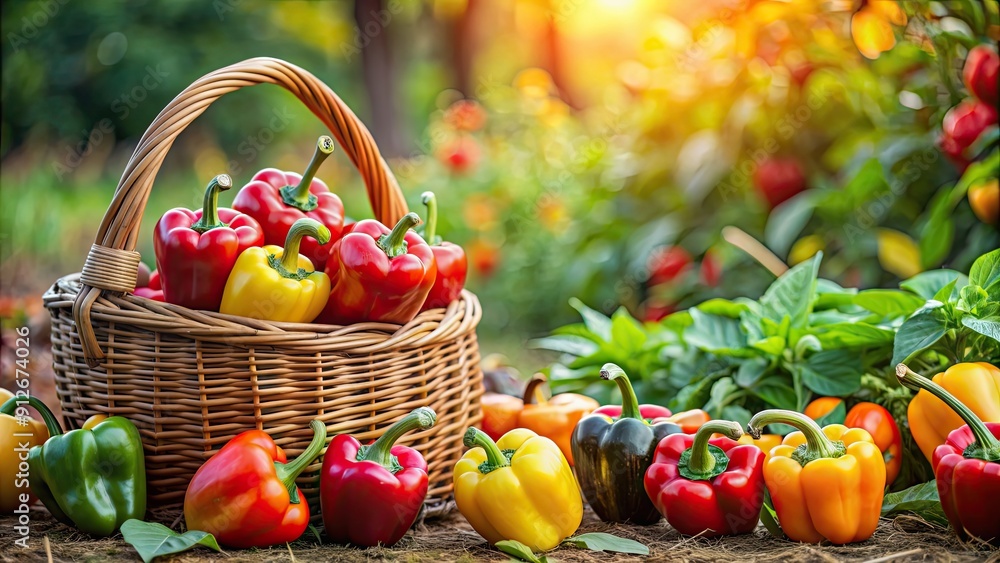 Harvesting sweet bell peppers in the autumn garden , Bell pepper, harvest, gardening, autumn, vegetables, soil, clearing Harvesting sweet bell peppers in the autumn garden , Bell pepper, harvest, gardening, autumn, vegetables, soil, clearing