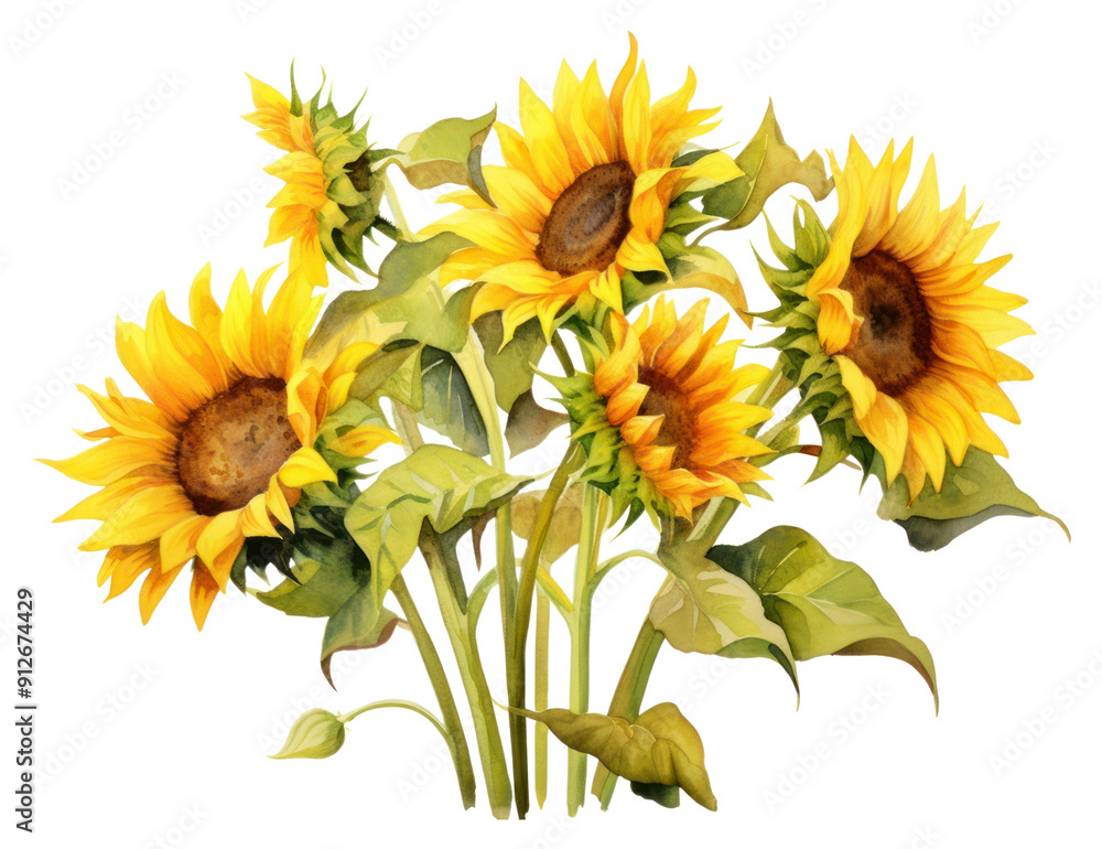 Naklejka premium PNG Sunflower plant transparent background inflorescence.