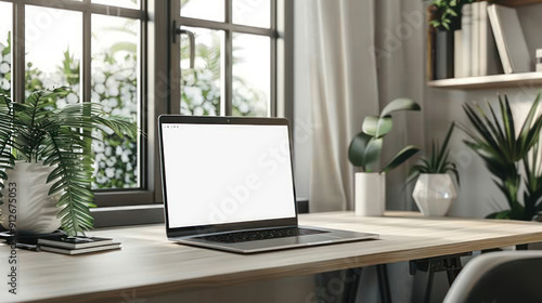 Wallpaper Mural Professional workspace with a laptop on a desk, empty display for customization, clean and modern setting Torontodigital.ca