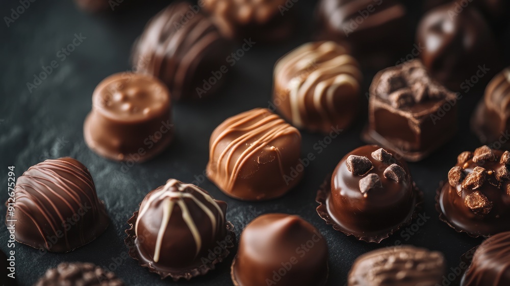 Closeup of Chocolate Candies on a Black Surface Closeup of Chocolate Candies on a Black Surface