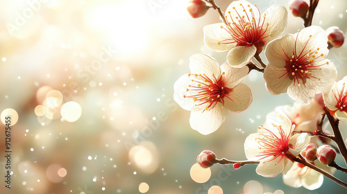 Fototapeta Naklejka Na Ścianę i Meble -  Elegant colorful with vibrant flower hanging branches illustration background. Bright color 3d abstraction wallpaper for interior mural