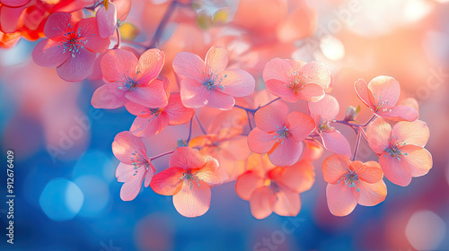 Fototapeta Naklejka Na Ścianę i Meble -  Elegant colorful with vibrant flower hanging branches illustration background. Bright color 3d abstraction wallpaper for interior mural