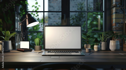 Wallpaper Mural Modern office desk setup with a laptop featuring an empty display, ideal for adding your content Torontodigital.ca
