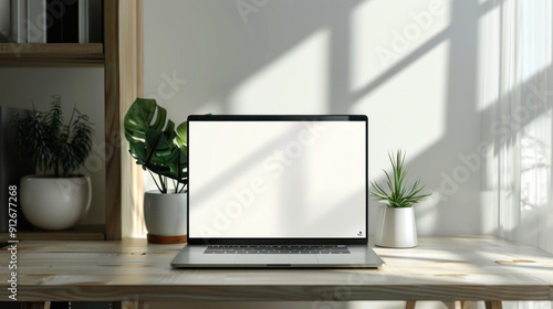 Wallpaper Mural Minimalist workspace with a laptop on a desk, blank screen for your content, bright and airy environment Torontodigital.ca