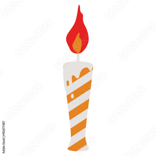 火のついた蝋燭のイラスト、ストライプ柄のキャンドル