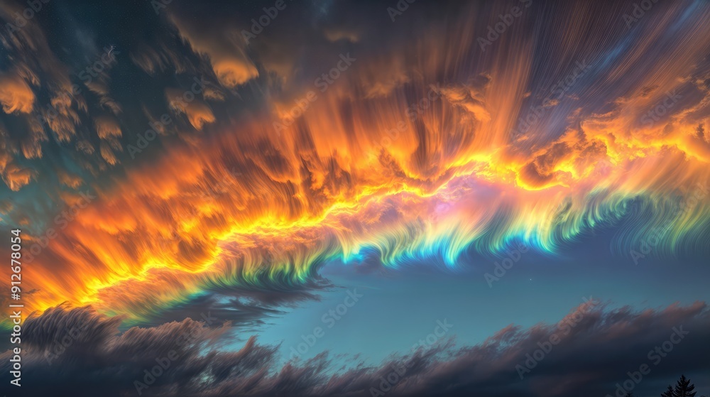Photo of a bright fire rainbow in the sky. AI generated. Photo of a bright fire rainbow in the sky. AI generated.