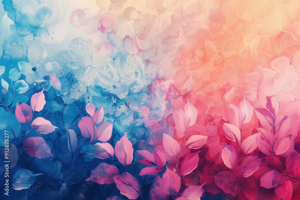 Obraz premium Abstract Watercolor Painting with Pink and Blue Floral Motifs