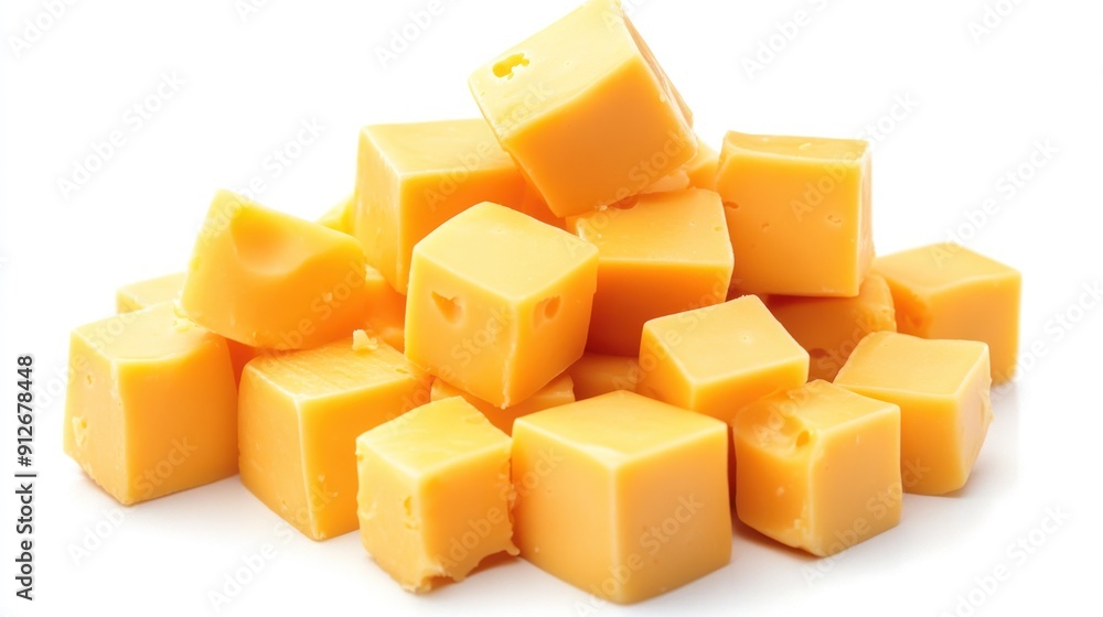 Pile of Golden Cubes of Cheddar Cheese Pile of Golden Cubes of Cheddar Cheese