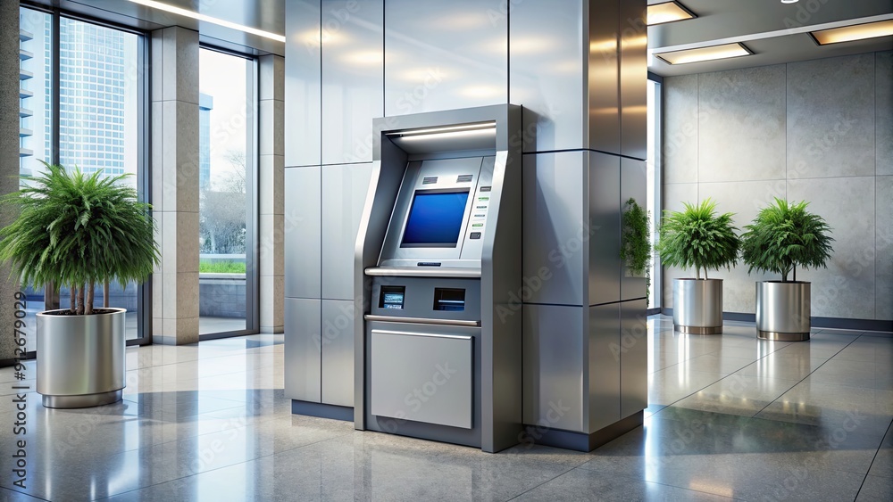 ATM machine with touchscreen interface in modern bank lobby, ATM, machine, touchscreen, interface, modern, bank ATM machine with touchscreen interface in modern bank lobby, ATM, machine, touchscreen, interface, modern, bank