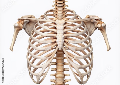 illustration of rib cage bones, ribs for print on white background. photo