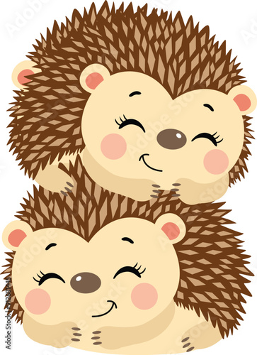 Loving brown hedgehogs lying on top of each other