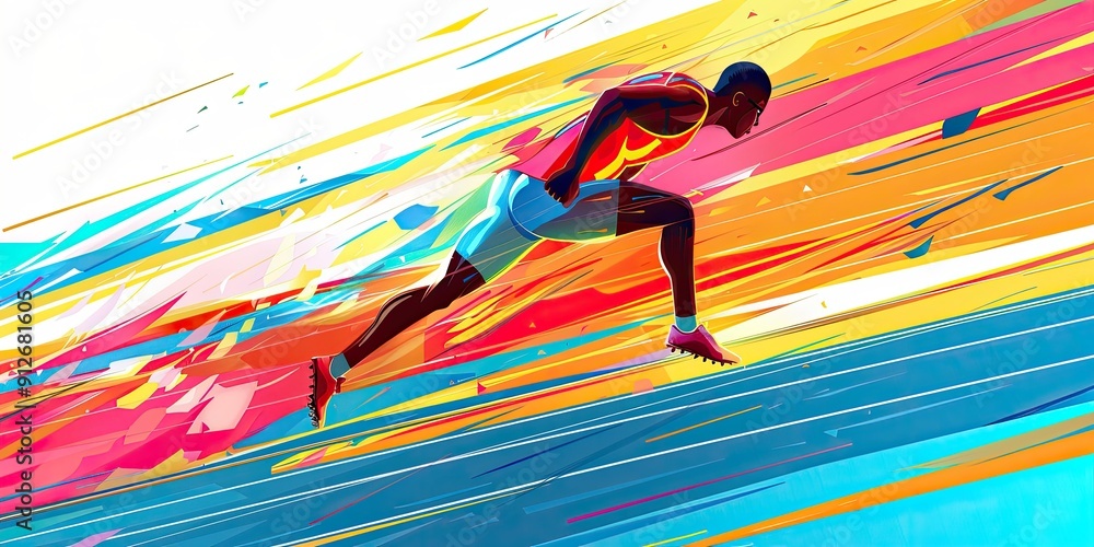 A runner on a colorful abstract track. A runner on a colorful abstract track.