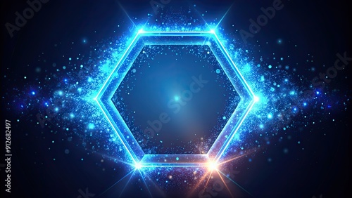 Hexagonal glow with abstract particle background, hexagon, glow, abstract, particle, background, geometric, design, light