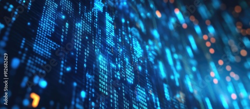 Wallpaper Mural Visual representation of financial data analysis with binary code overlay on a blue backdrop Technology and business interface theme Torontodigital.ca