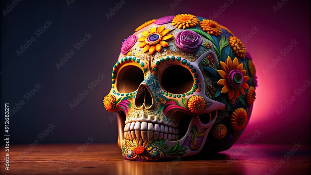 Festive Dia De Muertos skull on empty background, Dia De Muertos, festive, celebration, skull, Mexican, holiday, traditional Festive Dia De Muertos skull on empty background, Dia De Muertos, festive, celebration, skull, Mexican, holiday, traditional