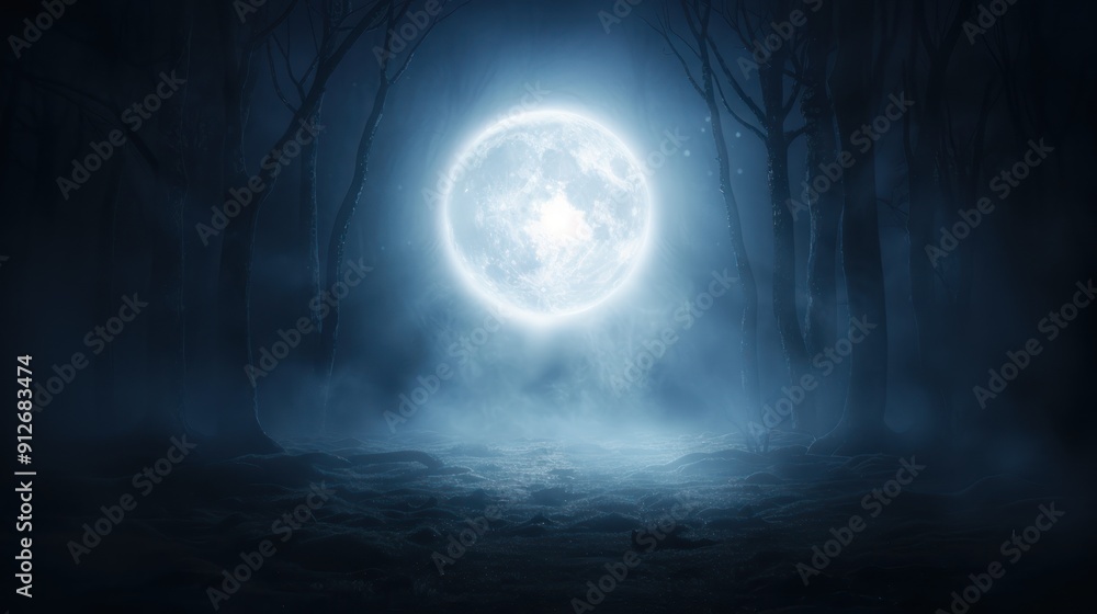 A haunted forest clearing with gnarled trees forming ominous shapes in the moonlight A haunted forest clearing with gnarled trees forming ominous shapes in the moonlight
